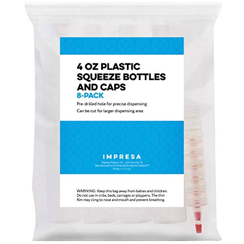8-Pack of 4 Oz Plastic Small Squeeze Bottles and Caps