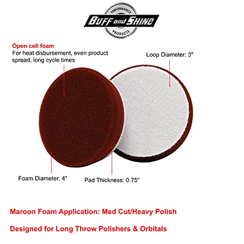 Buff and Shine Foam Maroon Heavy Polishing Pad 1, 2, 3, 5, & 6 Inch Pads