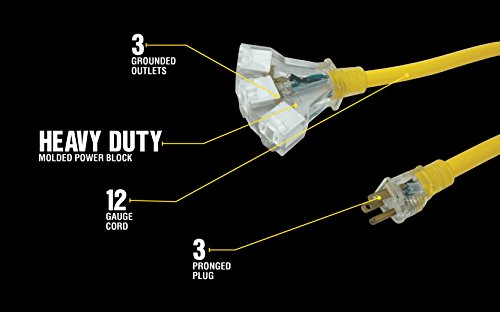 Yellow Jacket Heavy Duty 15-Amp 3 Outlet Extension Cord 2-Feet, Yellow
