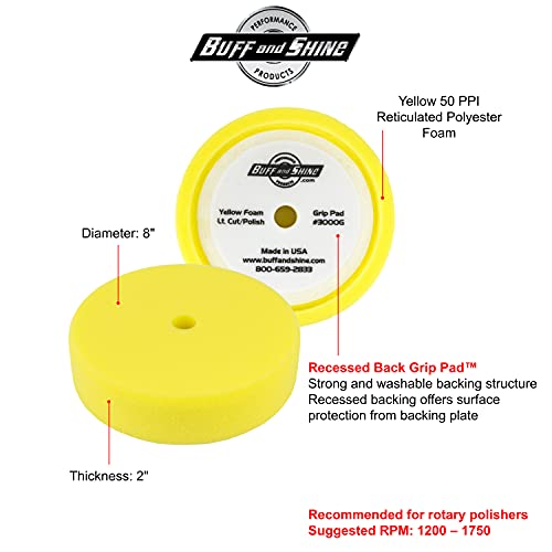 BUFF and SHINE 8" Yellow Recessed Foam Buffing / Compounding Pad