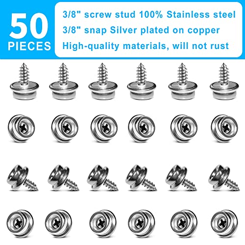 YeeBeny 50PCS Stainless Steel Screw Snaps 3/8" Length