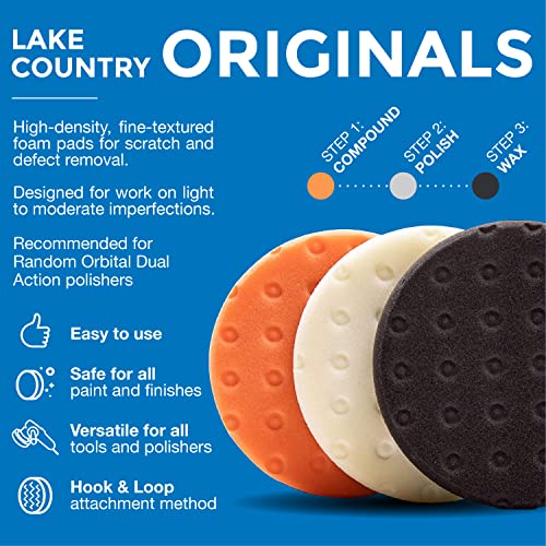 Lake Country CCS Orange, White, and Black Polishing Kit, 3.5, 5.5, & 6.5 Inch Pads