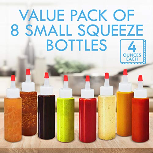 8-Pack of 4 Oz Plastic Small Squeeze Bottles and Caps