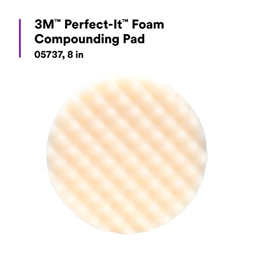 3M Perfect-It Foam Compounding Pad, 05737, Inset, Single Sided, Hook and Loop, 8 in , White