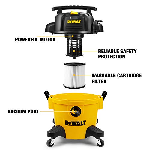 DEWALT DXV06PZ 4 Peak HP, 6 Gallon Poly Wet/Dry Vac, Heavy-Duty Shop Vacuum with Blower Function Yellow+Black