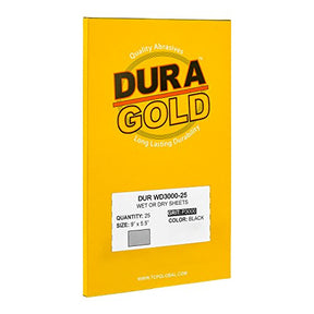 Dura-Gold Premium 80-3,000 Grit Wet/Dry Sandpaper Sheets, 5-1/2" x 9", Box of 25