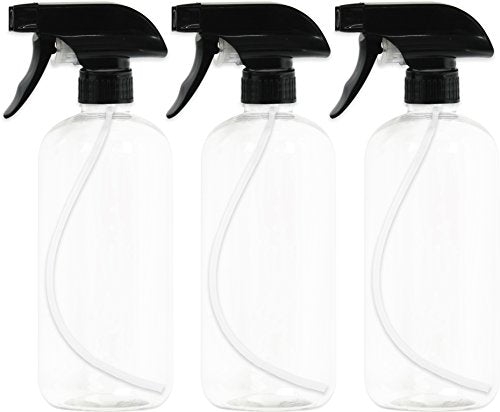 Heavy Duty Chemical Resistant Spray Bottles with Sprayer (16 oz), Clear, 3-Pack