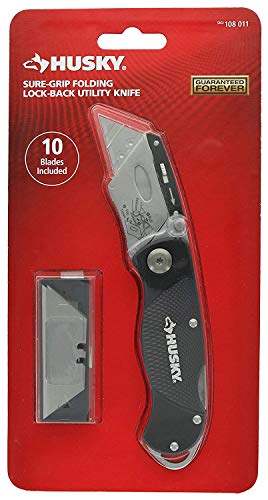 Husky Folding Utility Knife w/ 10 Disposable Blades Included (Colors Vary)