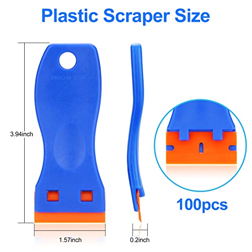 4 Pcs Plastic Razor Blade Scraper - 100 Pcs Blades