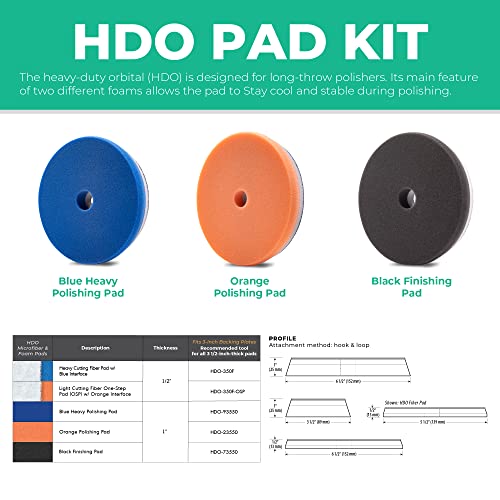 Lake Country HDO Blue, Orange, and Black Polishing Kit, 3.5, 5.5 & 6.5 Inch Pads