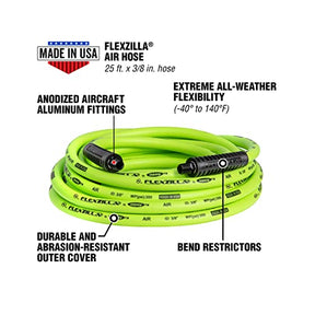 Flexzilla Air Hose, 3/8 in. x 25 ft., 1/4 in. MNPT Fittings, Heavy Duty