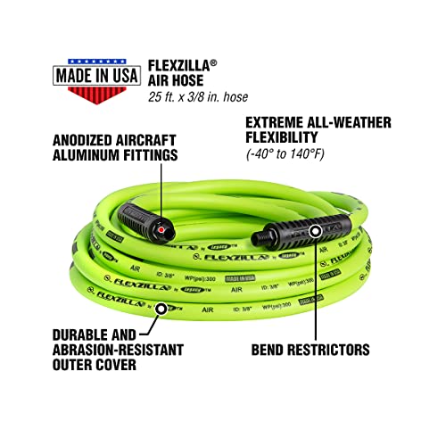 Flexzilla Air Hose, 3/8 in. x 25 ft., 1/4 in. MNPT Fittings, Heavy Duty