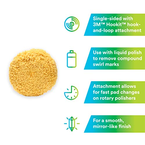 3M Wool Polishing Pad (05713) – For Boats, Cars, Trucks and RVs – Single-Sided – 9 Inches , Yellow