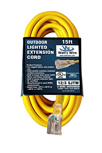 15-ft 12/3 Heavy Duty Indoor / Outdoor Yellow Extension Cord