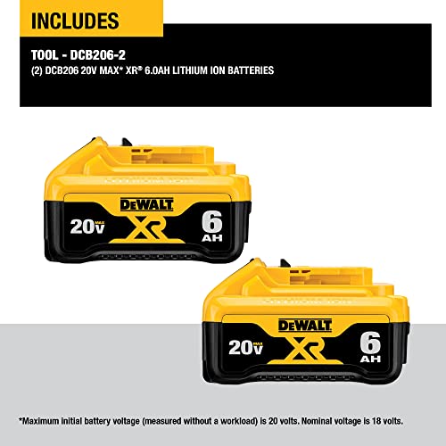 DEWALT 20V MAX Battery, Premium 6.0Ah Double Pack (DCB206-2)