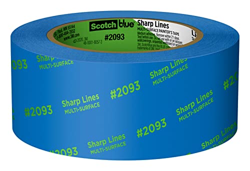 ScotchBlue Sharp Lines Multi-Surface Painter's Tape, 1.88 Inches x 60 Yards, 3 Rolls, Blue, Paint Tape Protects Surfaces and Removes Easily, Edge-Lock Painting Tape for Indoor and Outdoor Use