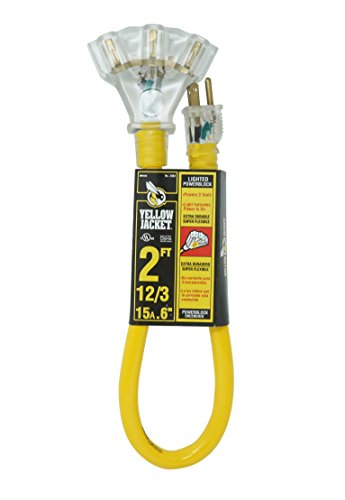 Yellow Jacket Heavy Duty 15-Amp 3 Outlet Extension Cord 2-Feet, Yellow