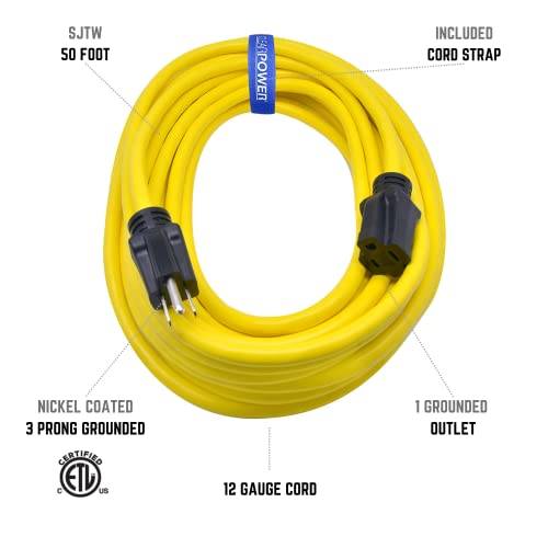 Clear Power 50 ft Heavy Duty Outdoor Extension Cord Yellow