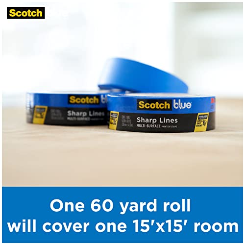 ScotchBlue Sharp Lines Multi-Surface Painter's Tape, 1.88 Inches x 60 Yards, 3 Rolls, Blue, Paint Tape Protects Surfaces and Removes Easily, Edge-Lock Painting Tape for Indoor and Outdoor Use