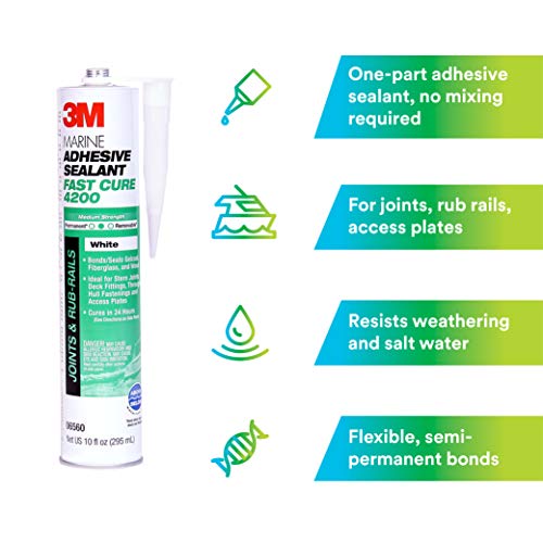 3M TALC Marine Adhesive Sealant Fast Cure 4200 (06560) – Semi-Permanent Flexible Adhesive Sealant for Boats and RVs – White - 1/10 Gallon
