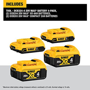 DEWALT 20V MAX Battery, Lithium Ion, 4-Ah & 2-Ah, 4-Pack (DCB3244)