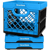 CleverMade Milk Crates, 25L Plastic Stackable/Foldable Storage Bins Pack of 3, Blue