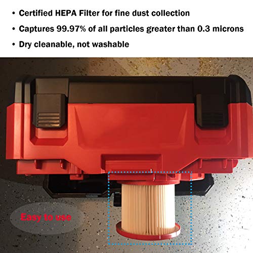 49-90-1900 HEPA Filter Replacement Compatible with Milwaukee M18 Cordless 2 Gal. Wet Dry Vacuum