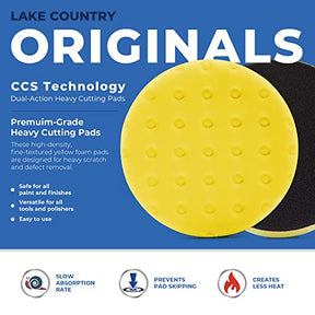 Lake Country CCS Yellow Foam Cutting Pad, Hook-and-Loop Polishing Pad, 3.5, 5.5 & 6.5 Inch Pads