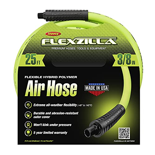 Flexzilla Air Hose, 3/8 in. x 25 ft., 1/4 in. MNPT Fittings, Heavy Duty