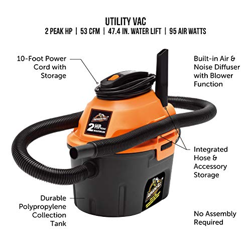 Armor All, AA255 , 2.5 Gallon 2 Peak HP Wet/Dry Utility Shop Vacuum , Orange