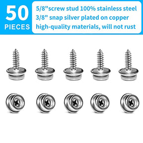 YeeBeny 50PCS Stainless Steel Screw Snaps 5/8" Length