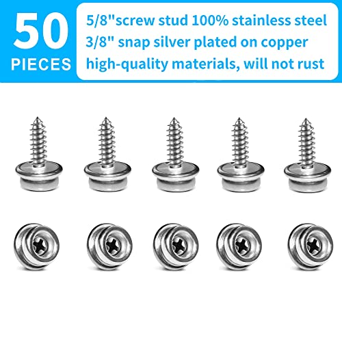 YeeBeny 50PCS Stainless Steel Screw Snaps 5/8" Length