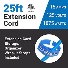 Clear Power 25ft Blue Extreme Cold Weather Extension Cord