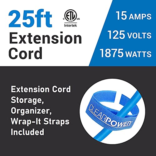 Clear Power 25ft Blue Extreme Cold Weather Extension Cord