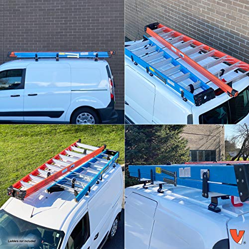 J2000 Aluminum Ladder Roof Rack 2 bar System with Accessories for a 2014-Newer Transit Connect Black